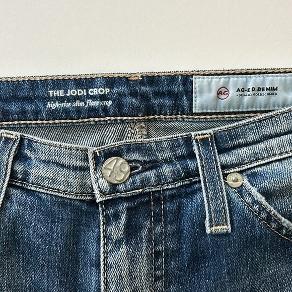 AG the Jodi Crop High Rise Flare Crop Distressed Designer Denim - Picture 4 of 13